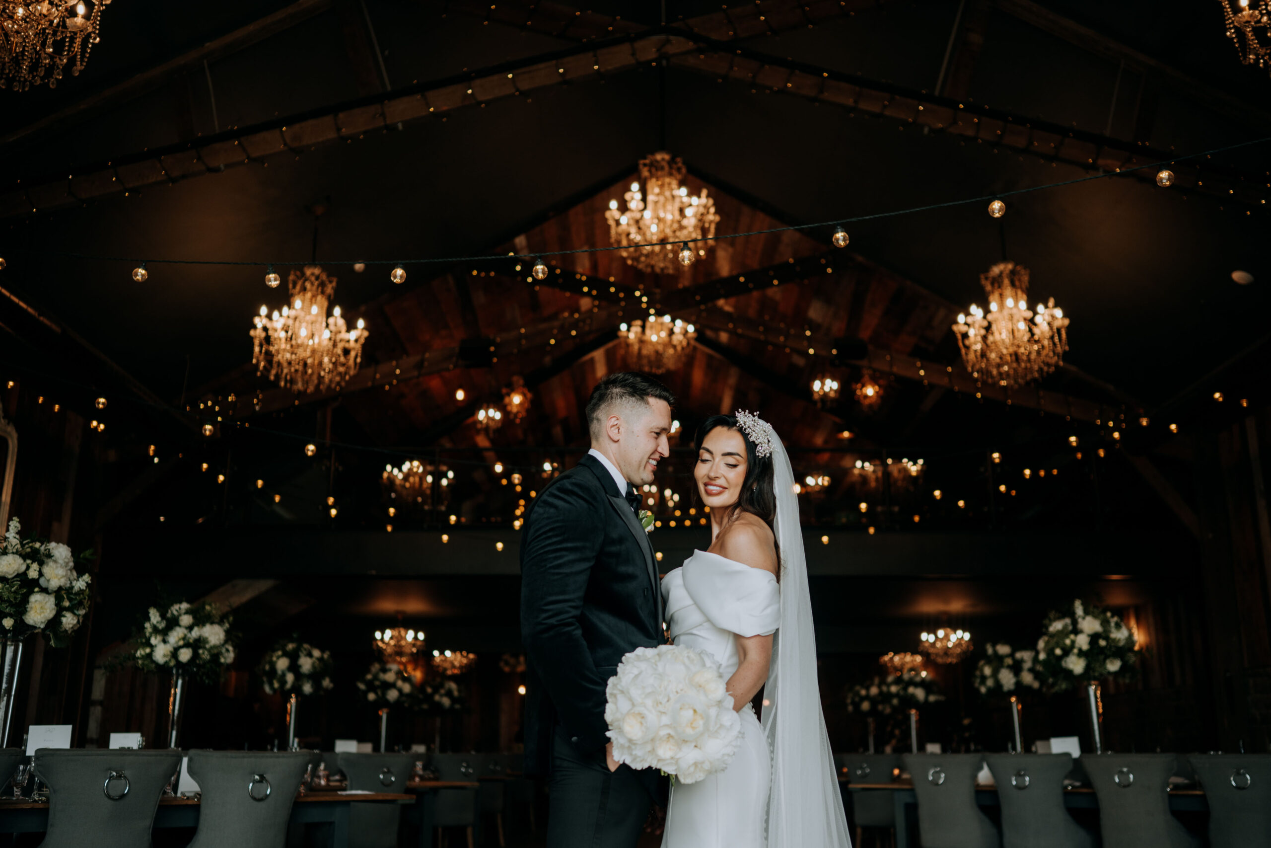 Bride and groom sharing their first dance at Wharfedale Grange
