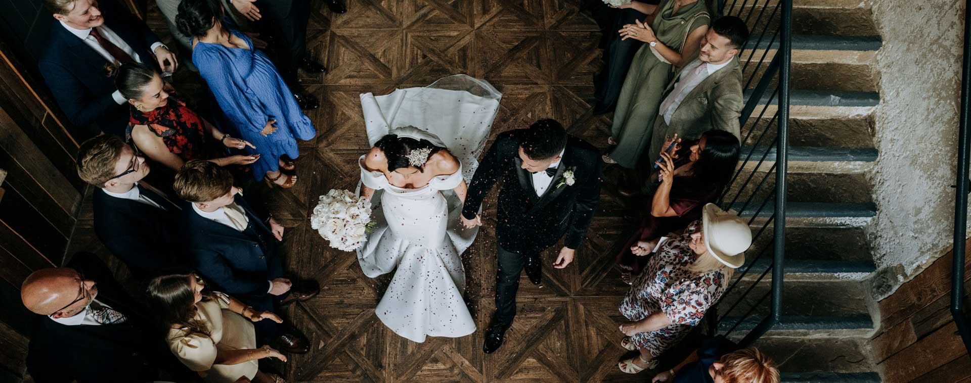 Aerial Shot of Bride & Groom at Wharfdale Grange Wedding