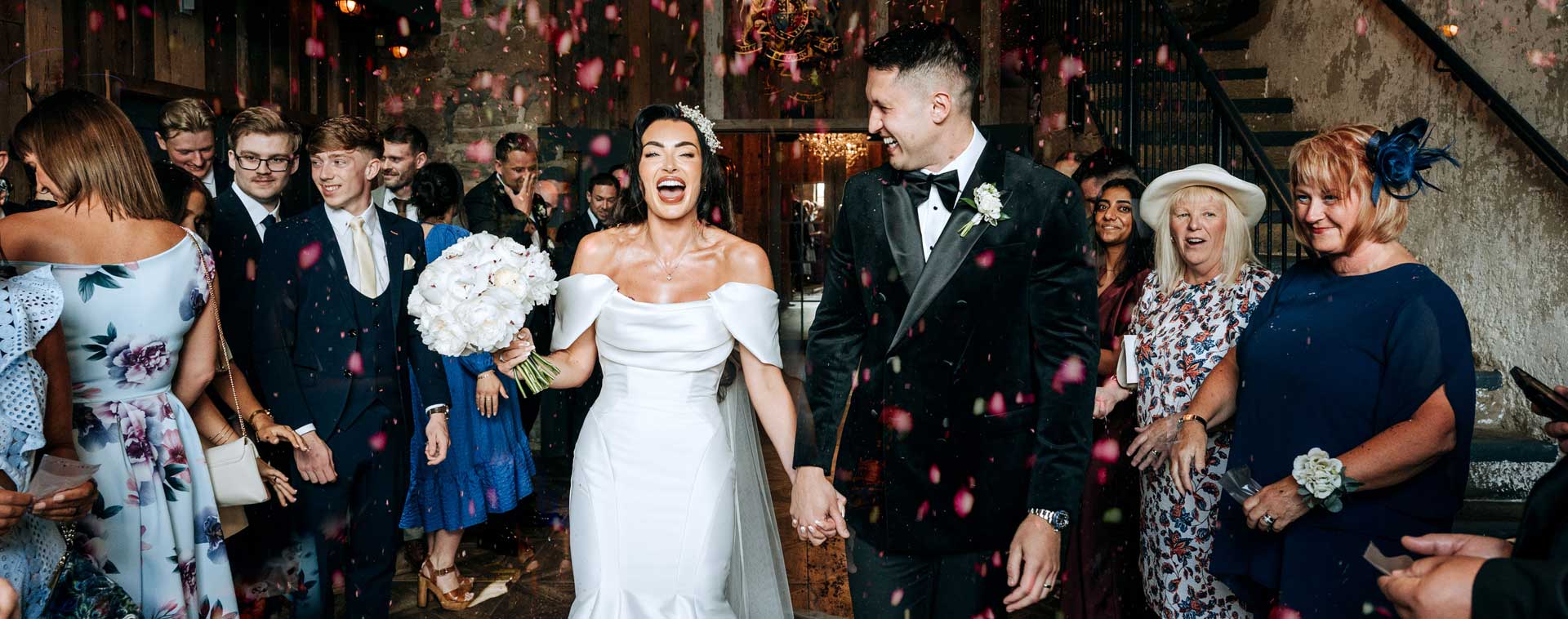 Wharfdale Grange Confetti Image with Bride & Groom