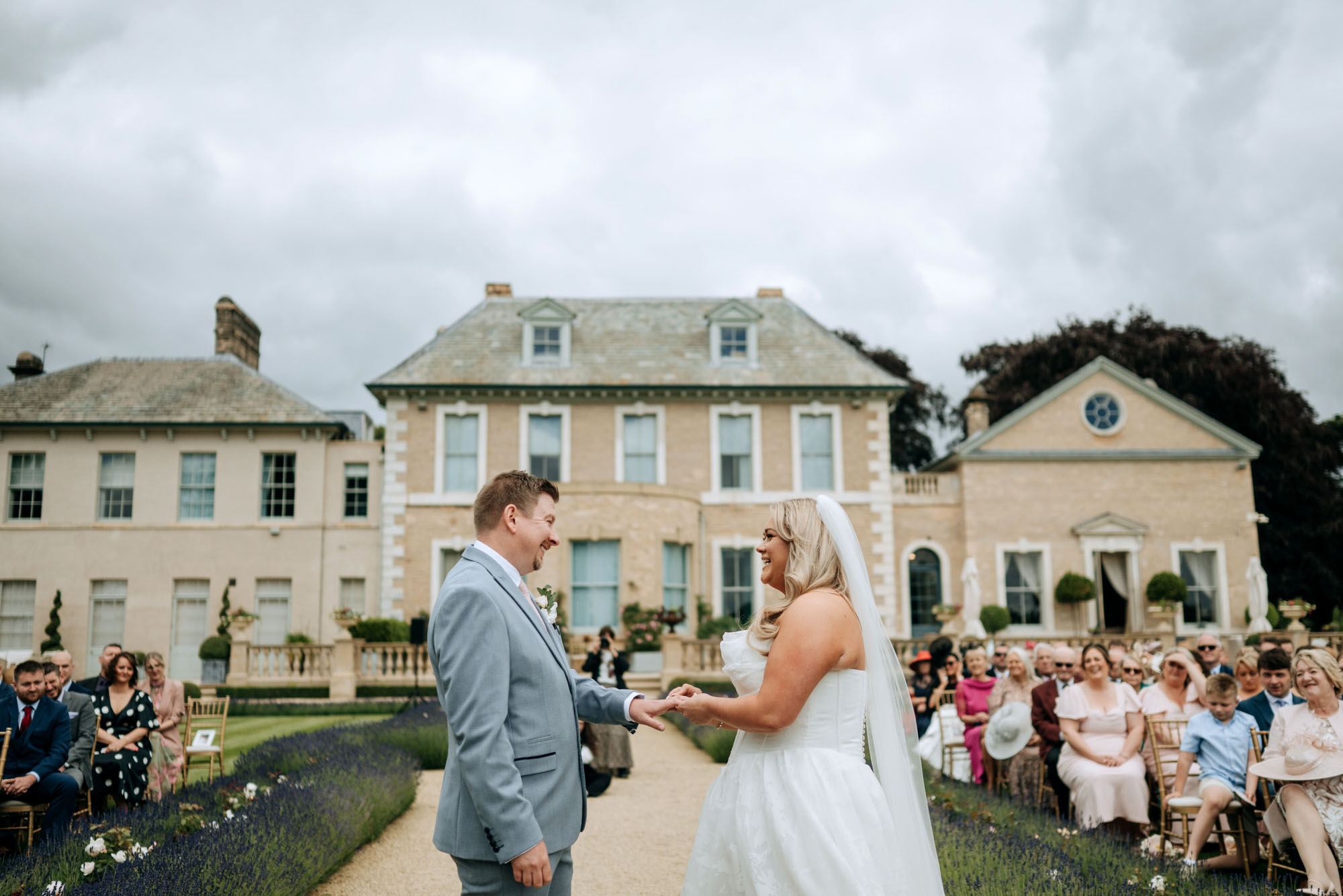 During the wedding Ceremony at Hotham Hall Estate in Yorkshire